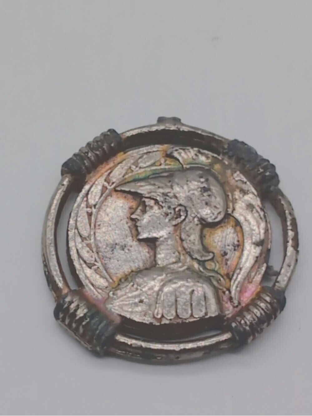 Old Athena / Owl Coin Pendant Corinthian Helmet Heavy Wear Art Nouveau